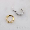 BAGUETTE AND ROUD CZ MIX ARCH V CLAW SEPTUM HINGED SEGMENT HOOP RING 316L SURGICAL STEEL 